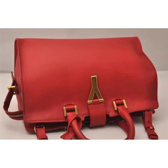 YVES SAINT LAURENT Cabas 2Way Shoulder Tote Bag Leather Red - Picture 5 of 11